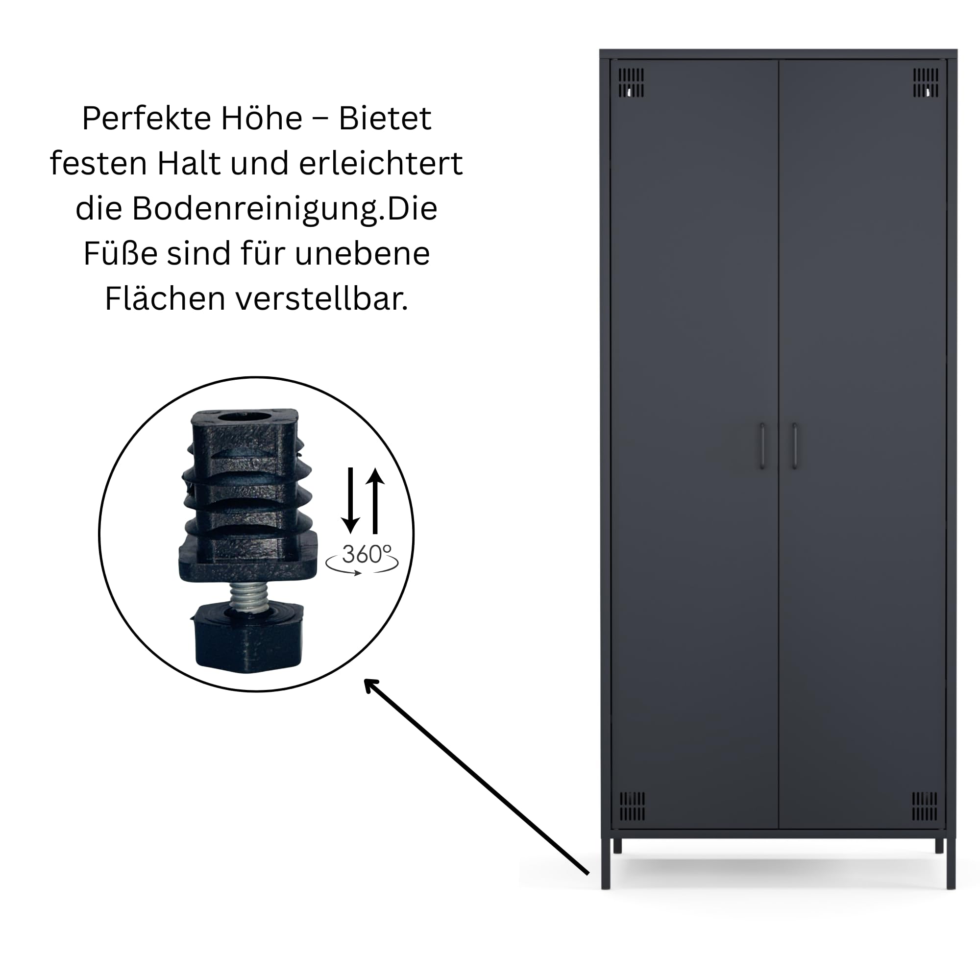 furni24 Metallschrank – Retro Garderobenschrank mit Kleiderstange – Robuste Aufbewahrungslösung mit verstellbaren Ablagen– Ideal für Schlafzimmer, Flur, Büro- Kleiderschrank mit 2 Türen, Anthrazit