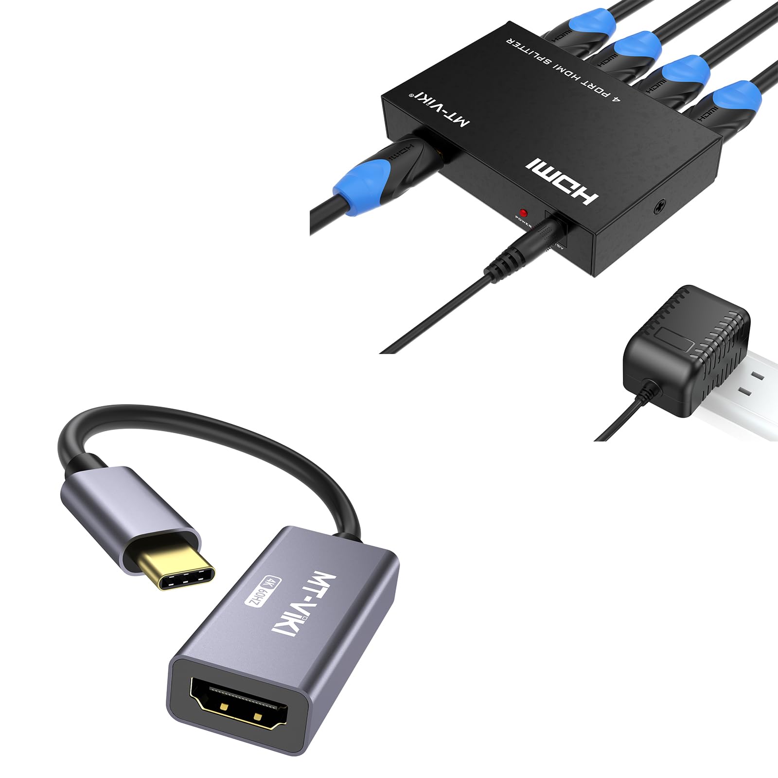 HDMI Splitter 1x4+ USB C to HDMI Adapter 4K@60Hz