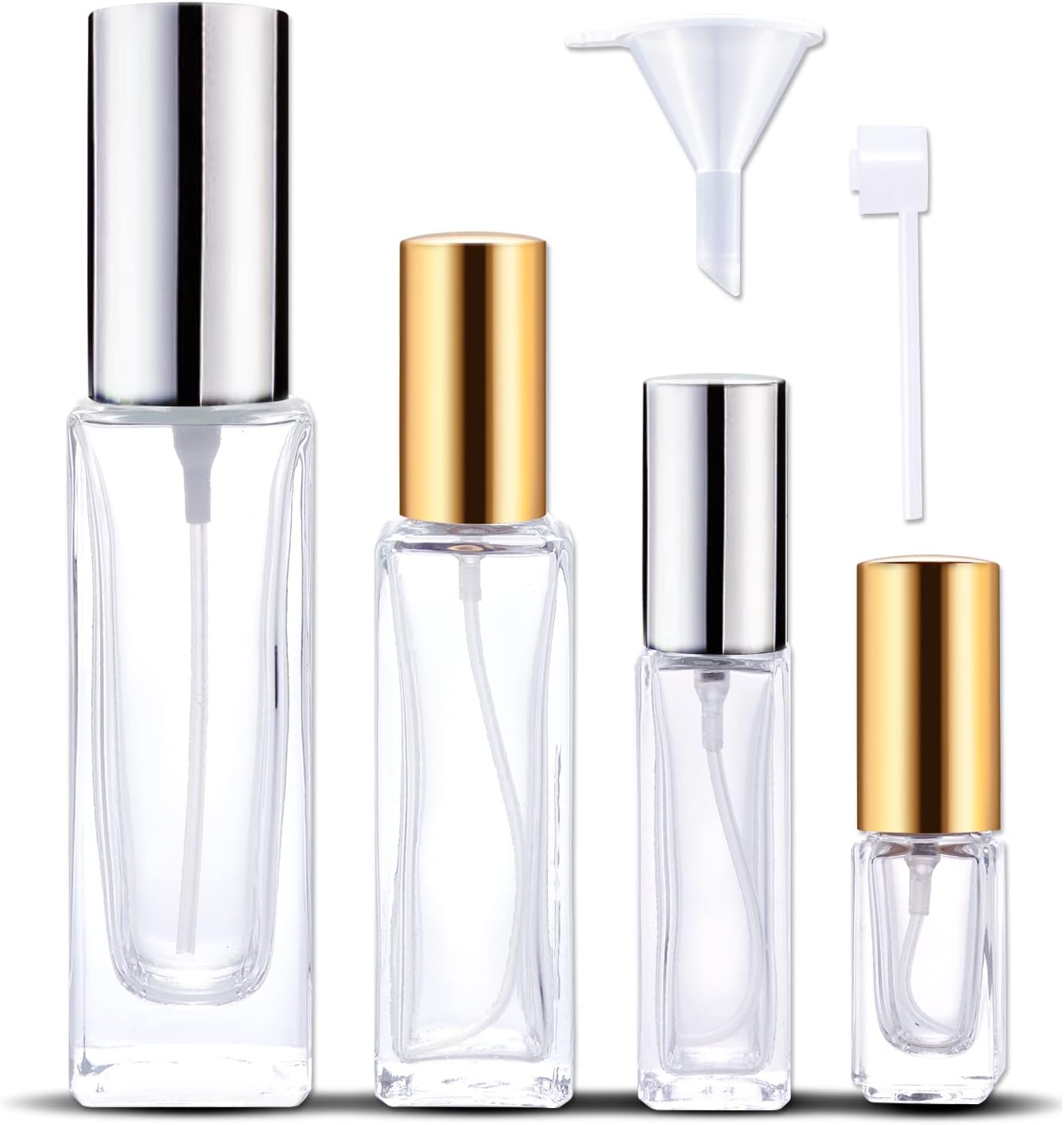 Refillable Perfume Atomizer Bottle-Glass Empty Spray Bottle,Atomizer Perfume Bottle Refillable Travel 4 Pack, Packed with Funnels Pipettes Dispensers