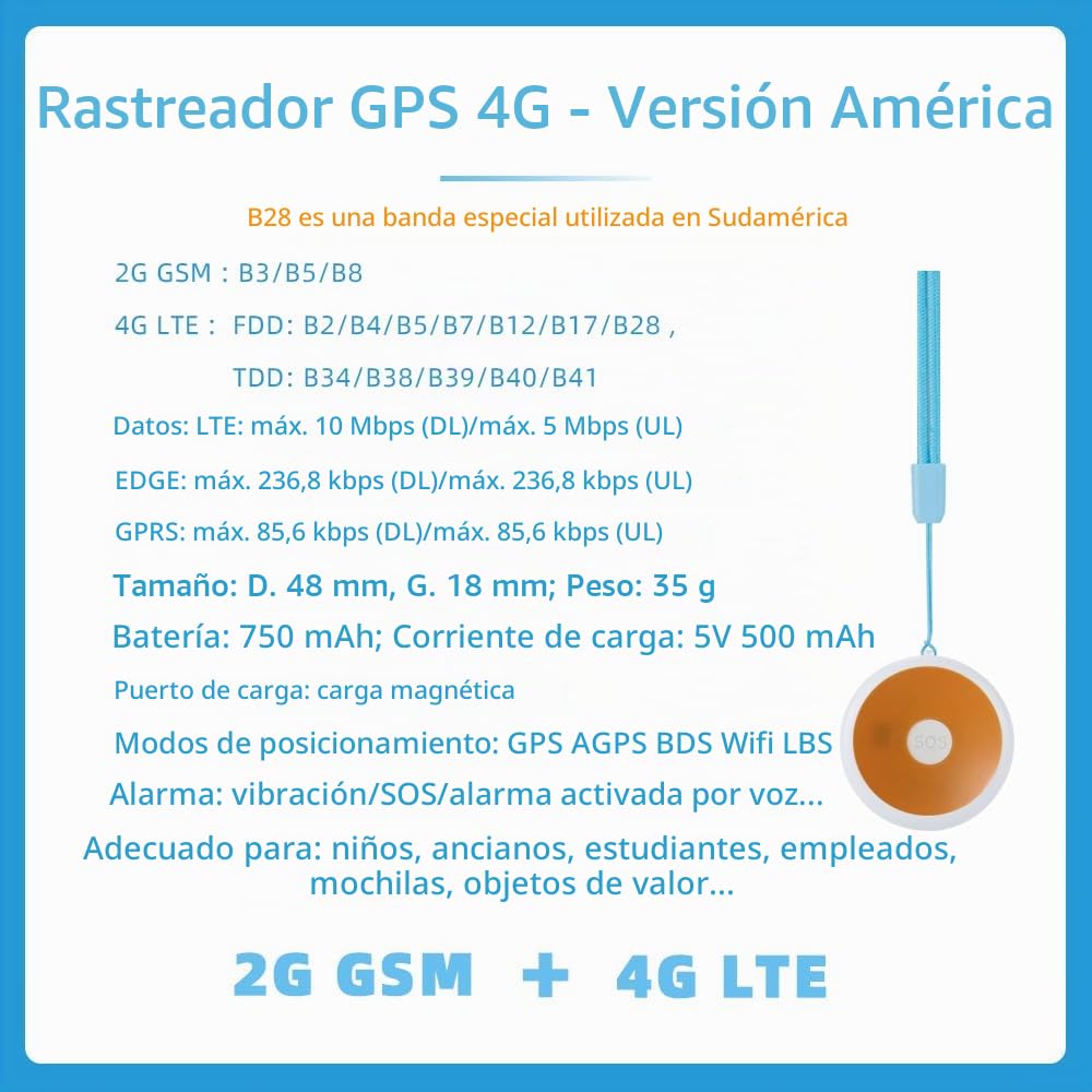 Jemora Localizador GPS 4G Colgante SOS Tracki Rastreador GPS para niños, Ancianos, Dispositivo de Seguimiento de vehículos Reproducción de 90 días GPS/BDS/WiFi/APGS/LBS IP67 Impermeable Rastreador en