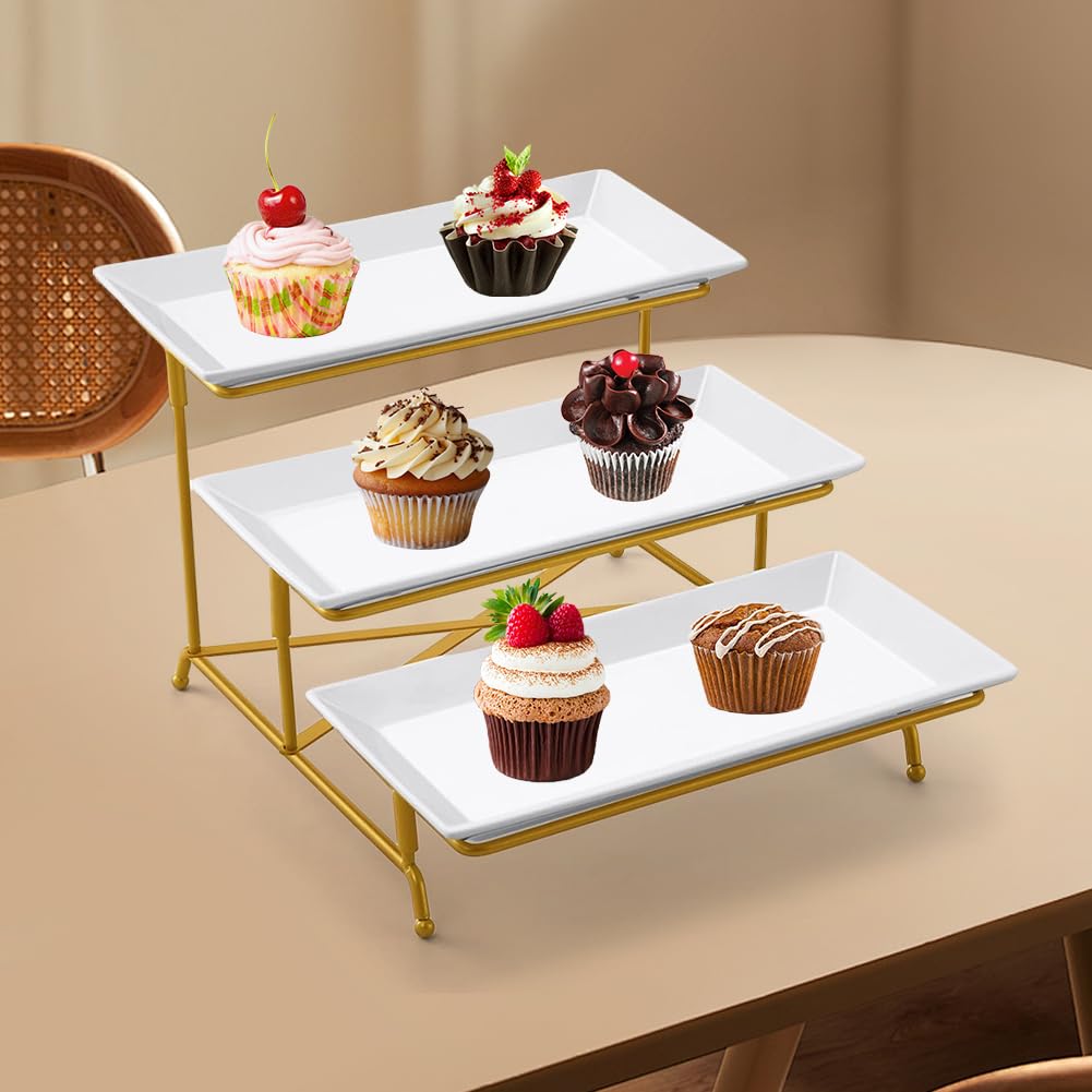Set di 3 ripiani con vassoio per esposizione di cibo, perfetto per feste, matrimoni ed eventi, soluzione elegante e divertente per buffet e riunioni