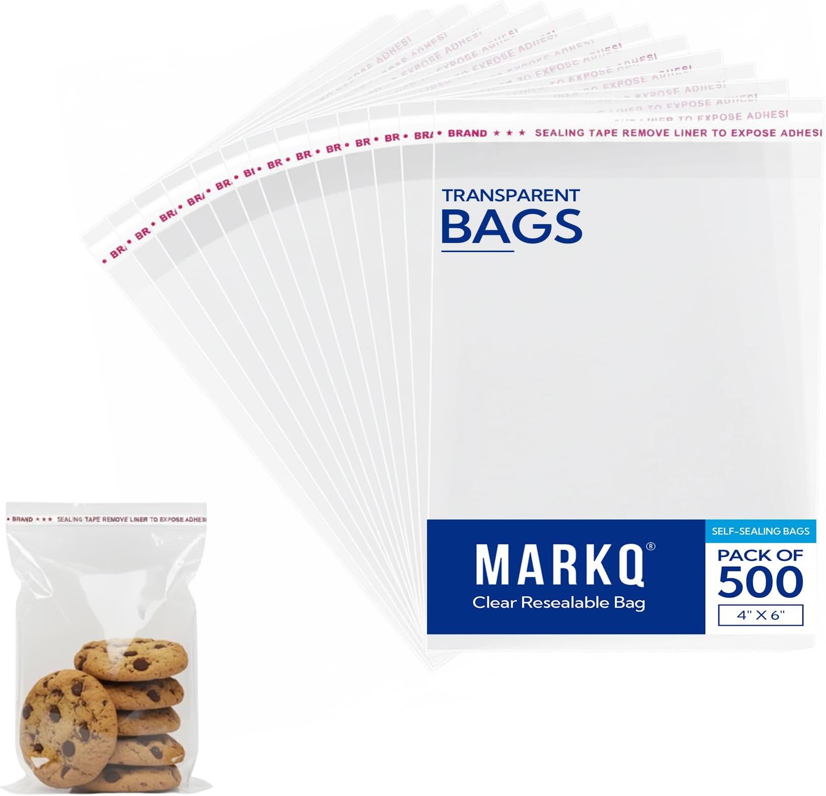 MARKQ [500 Pieces] Clear Resealable Cellophane Bags [4x6 Inch] - Self-Sealing Poly Bags for Treats, Sweets, A1 Cards, Envelopes, Bath Bombs & Wedding Favors