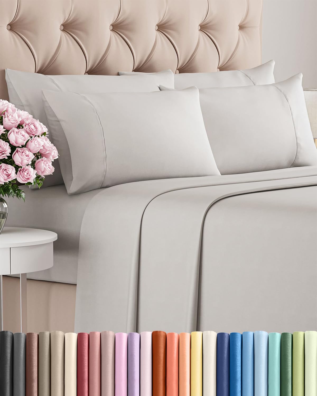 king 6 piece sheet set - cooling & breathable bed sheets - hotel luxury bed sheets for women, men, kids & teens - bedding with deep pockets & easy fit - soft and wrinkle free - king french grey sheets