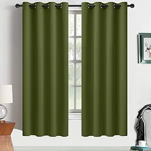 Yakamok Olive Green Blackout Curtains 63 Inches Length with Grommet Green Room Darkening Thermal Insulated Curtain Set of 2 Drapes for Bedroom Living Room, 52W x 63L,2 Panels