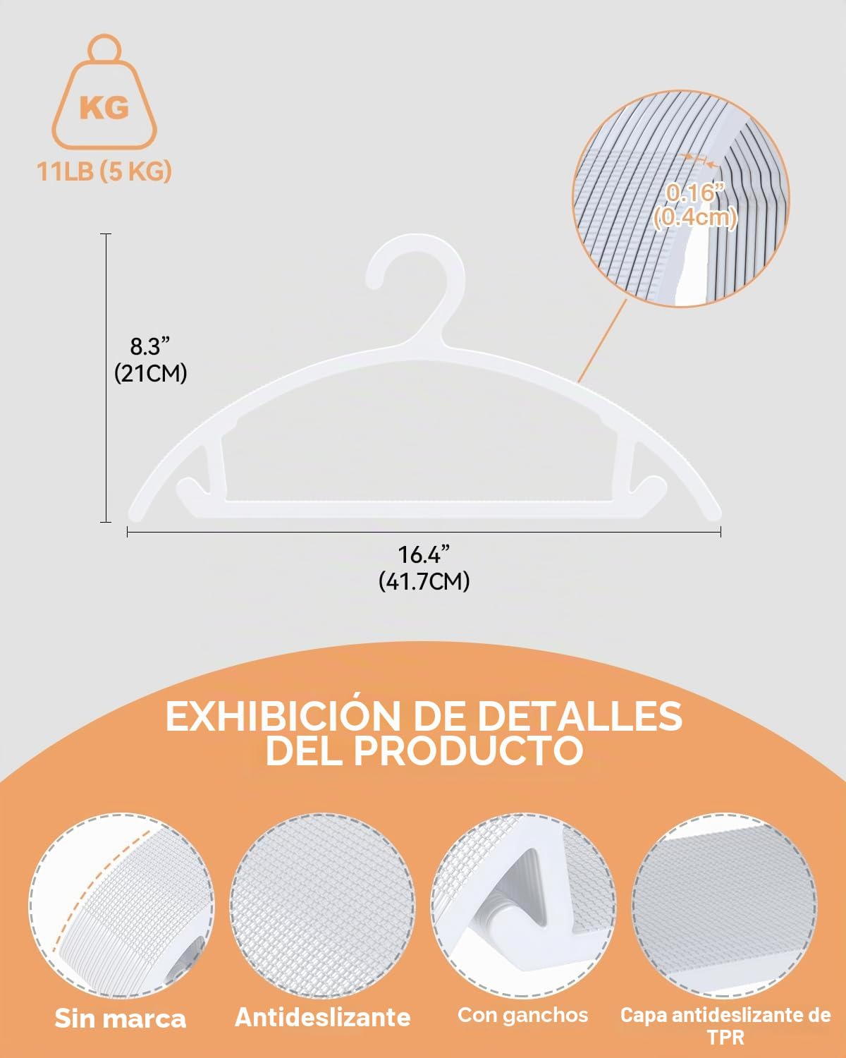 ABHENG 30 Perchas de Plástico Antideslizantes, Resistentes Delgadas Ahorradoras de Espacio, Perchas Todo-en-Uno para Vestidos Trajes Jeans Jerseys, 41,7 cm x 21cm, Blancas, APY0830W