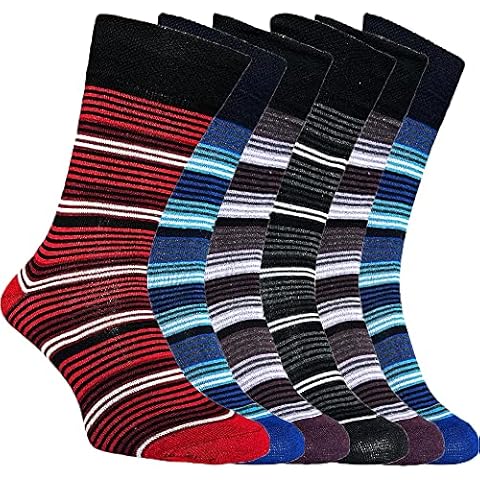 ZombaFlo 6 Pair Diabetic Socks for Men NON Elastic Soft Grip Comfortable Tops cotton Rich UK Size 6-11 (Red Stripe) Cover