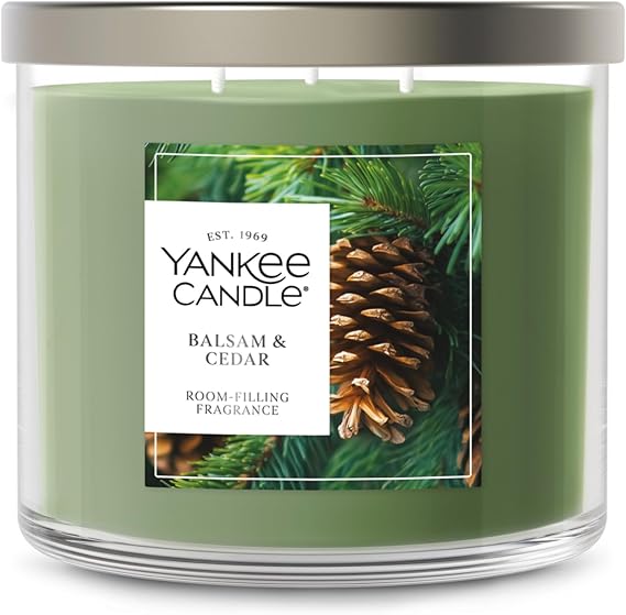 Yankee Candle 3 Wick Candle Jar, Scented Candle with up to 40 Hours of Burn Time, Premium Plant Wax Blend for Consistent Long Lasting Scent from First to Last Burn, Balsam & Cedar