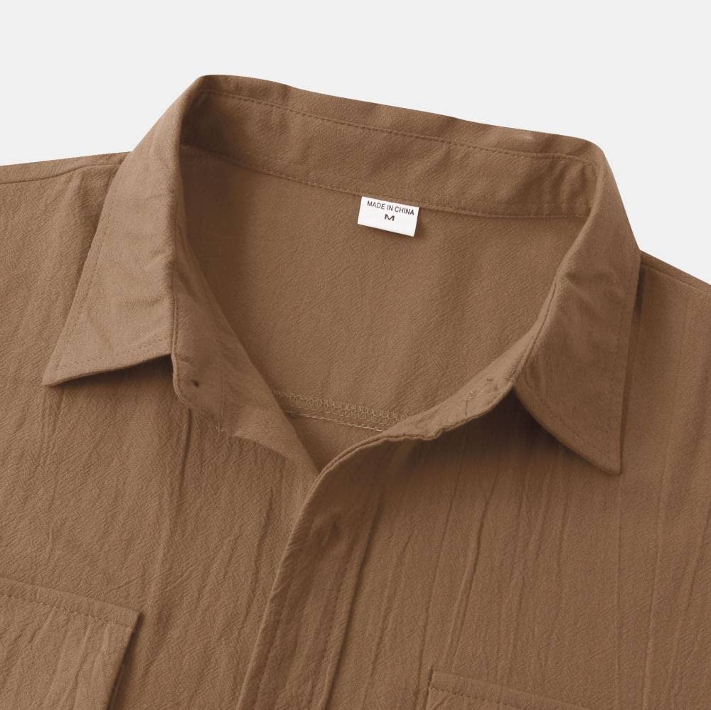 Camicia Hawaiana da Uomo, Camicia Hawaiana da Uomo a Maniche Corte con Bottoni Hawaiani Camicia Hawaiana in Lino di Cotone Kaki Top Casual Camicia da Spiaggia a Maniche Corte ad Asciugatura Rapida per