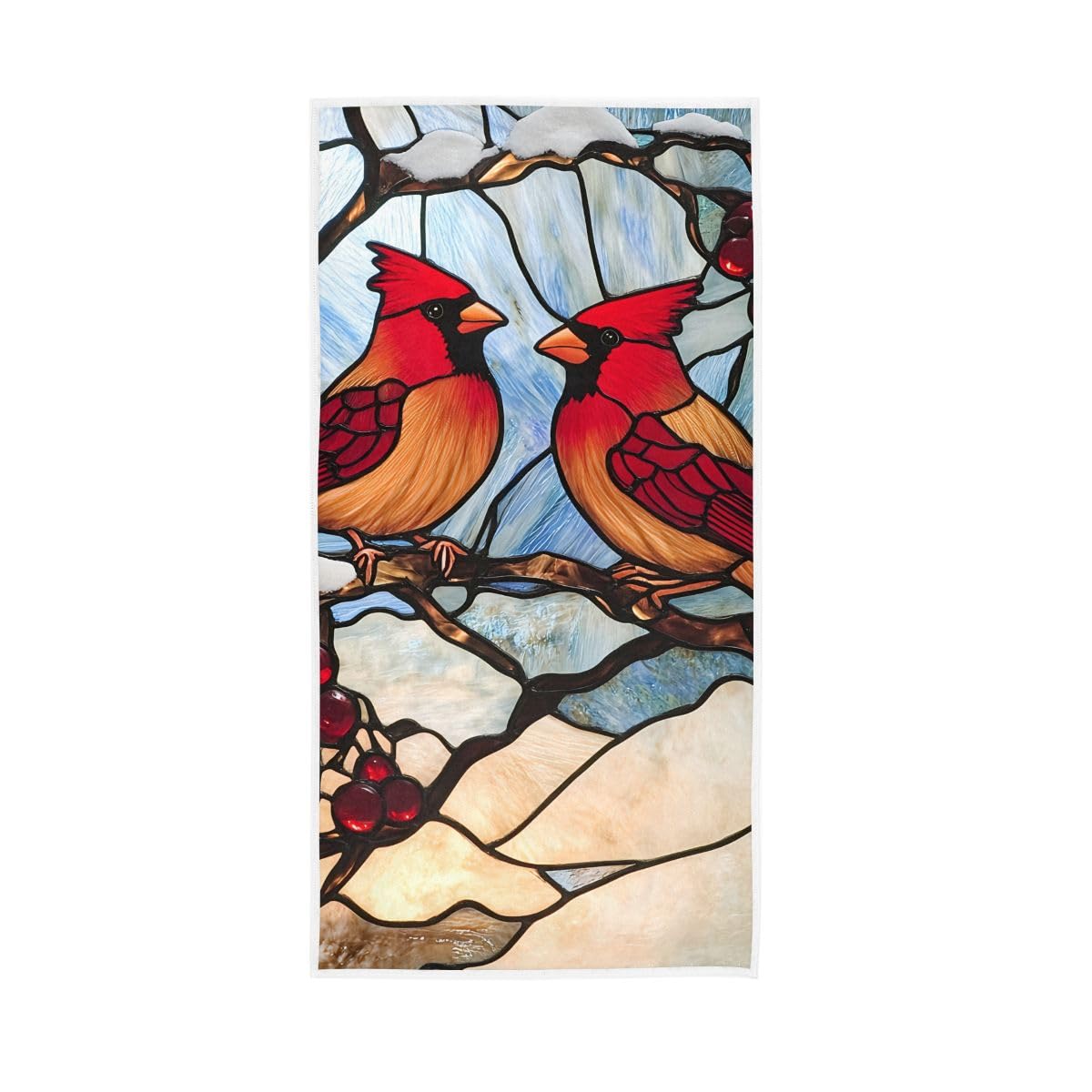 LSRCPD Red Birds Stained Glass Pattern Hand Towels, Multipurpose Lightweight Towels for Bathroom, Gym, Hotel, Spa 15 x 30 Inches