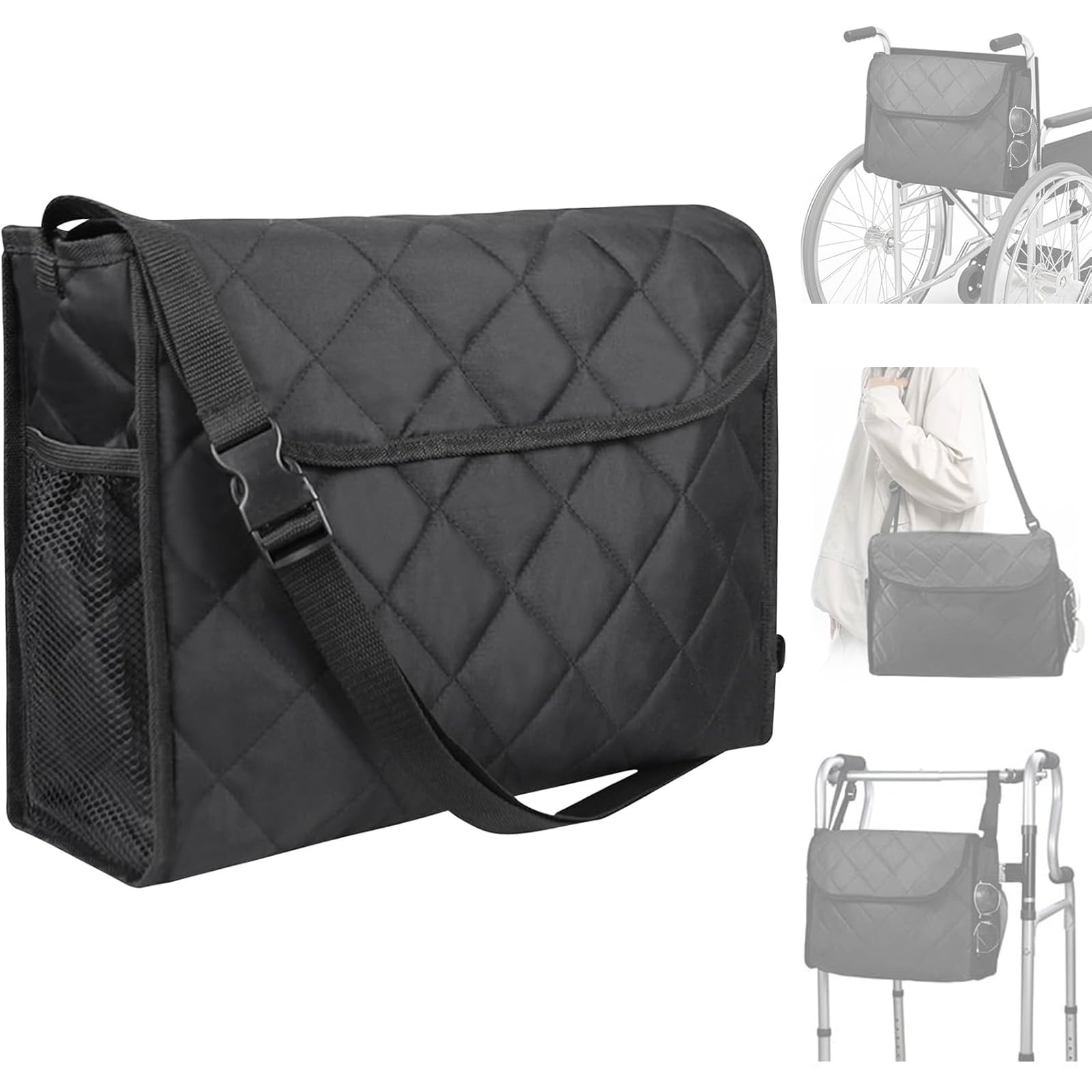 Bolsa Trasera para Silla de Ruedas, Bolsa Impermeable para Andador, Bolsa Universal para Andador, Bolsa para Andador, Para Sillas de Ruedas y Andadores, 39 x 29 x 15cm(Negro)