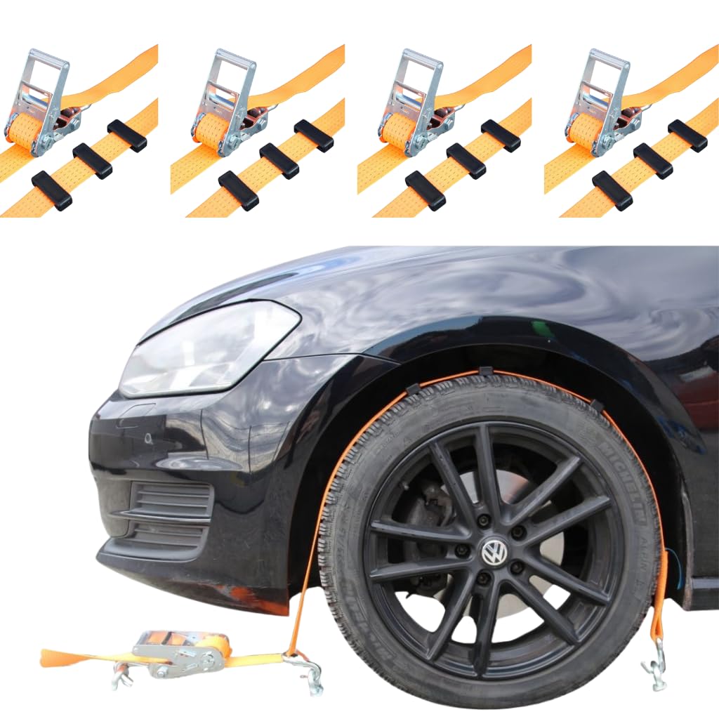 Autotransport Spanngurt Radsicherung, 4 Stück, 50 mm, 1-teilig