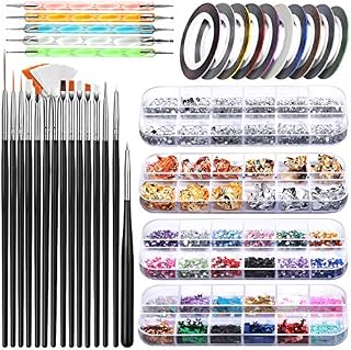 Nail Art Brush, Teenitor 3D Nail Art Decorations Kit with Nail Pen Designer Dotting Tools Colors Holographic Butterfly Nail Glitter Foil Flakes Nail Tape Strips and Multi-color Nails Rhinestones
