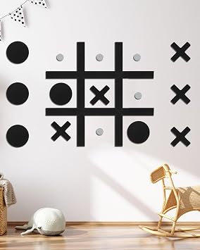 DTRK Magnetic Tic Tac Toe Wall-Mount Game,Game Room Decor,Hallway Decor,Playroom Decor,Modern Wall Decals for Kids Room,Classroom&Offices,Fun for Kids and Adults Black, Simple Installation