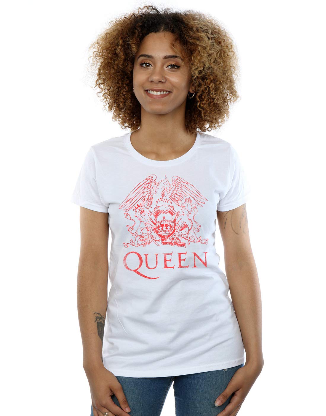 Absolute Cult Women's White Queen Distressed Crest T-Shirt Small