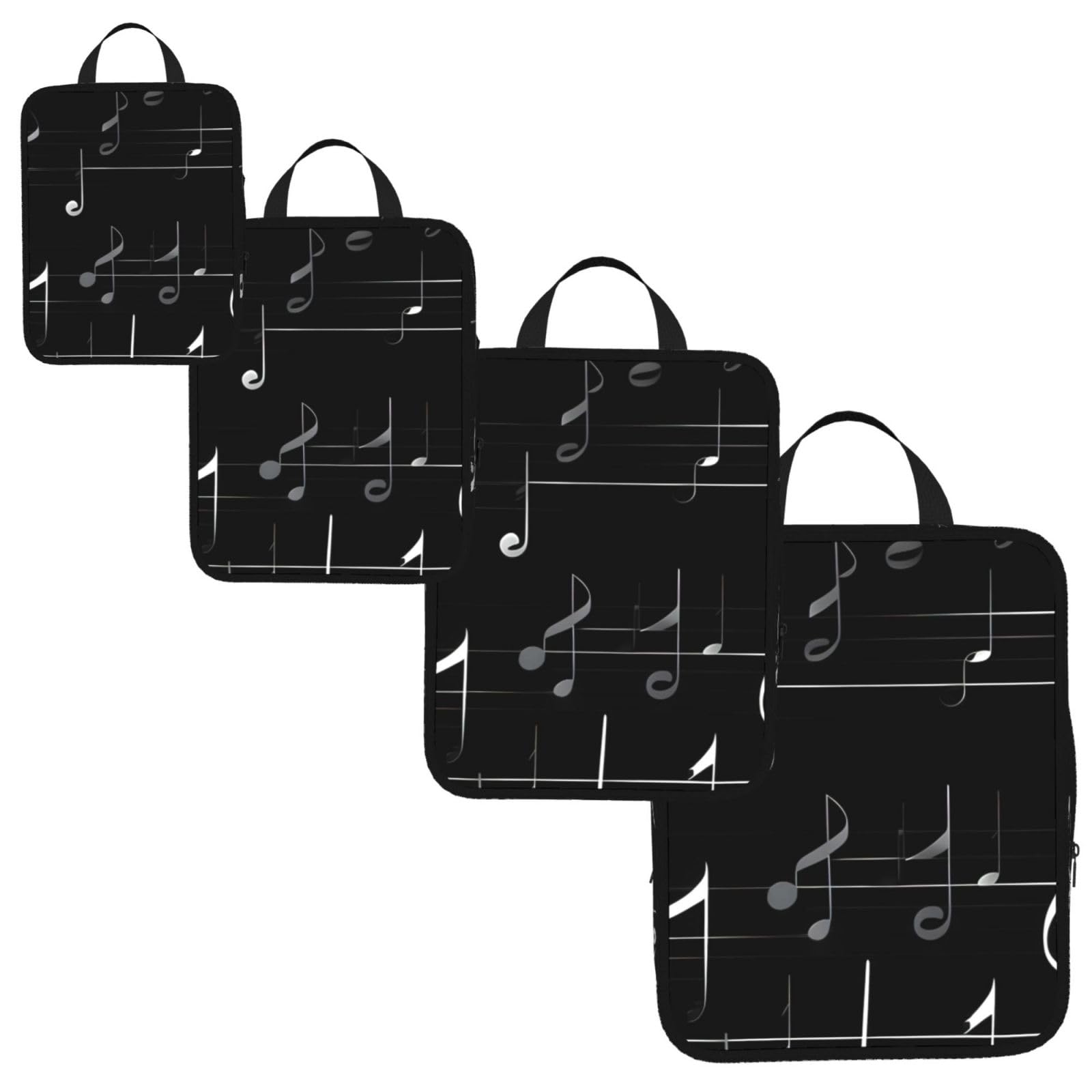Black Music Notes Print 4 Set Compression Packing Cubes for Suitcases,Expandable Storage Bag Organizers