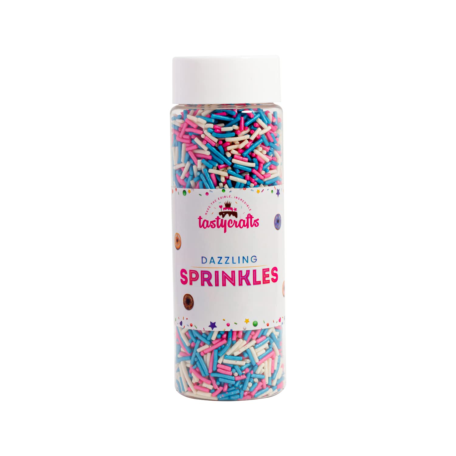 Tastycrafts Vermicelli Sprinkles for Cake Decoration, 100 gm | Edible cake Decorating items | Sprinkle for cake, cupcake, cookies, brownies | Cake Topper Decor - Pink, Blue, & White (B09RB1M587) Amazon Price History, Amazon Price Tracker