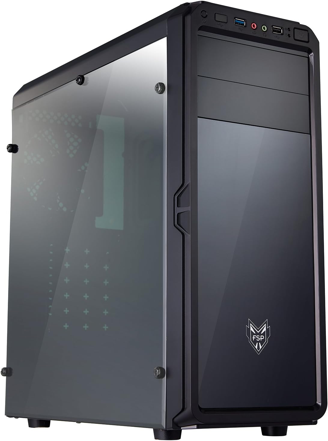 FSP ATX Mid Tower PC Computer Gaming Case with Translucent Front & Side Window Panel (CMT120)