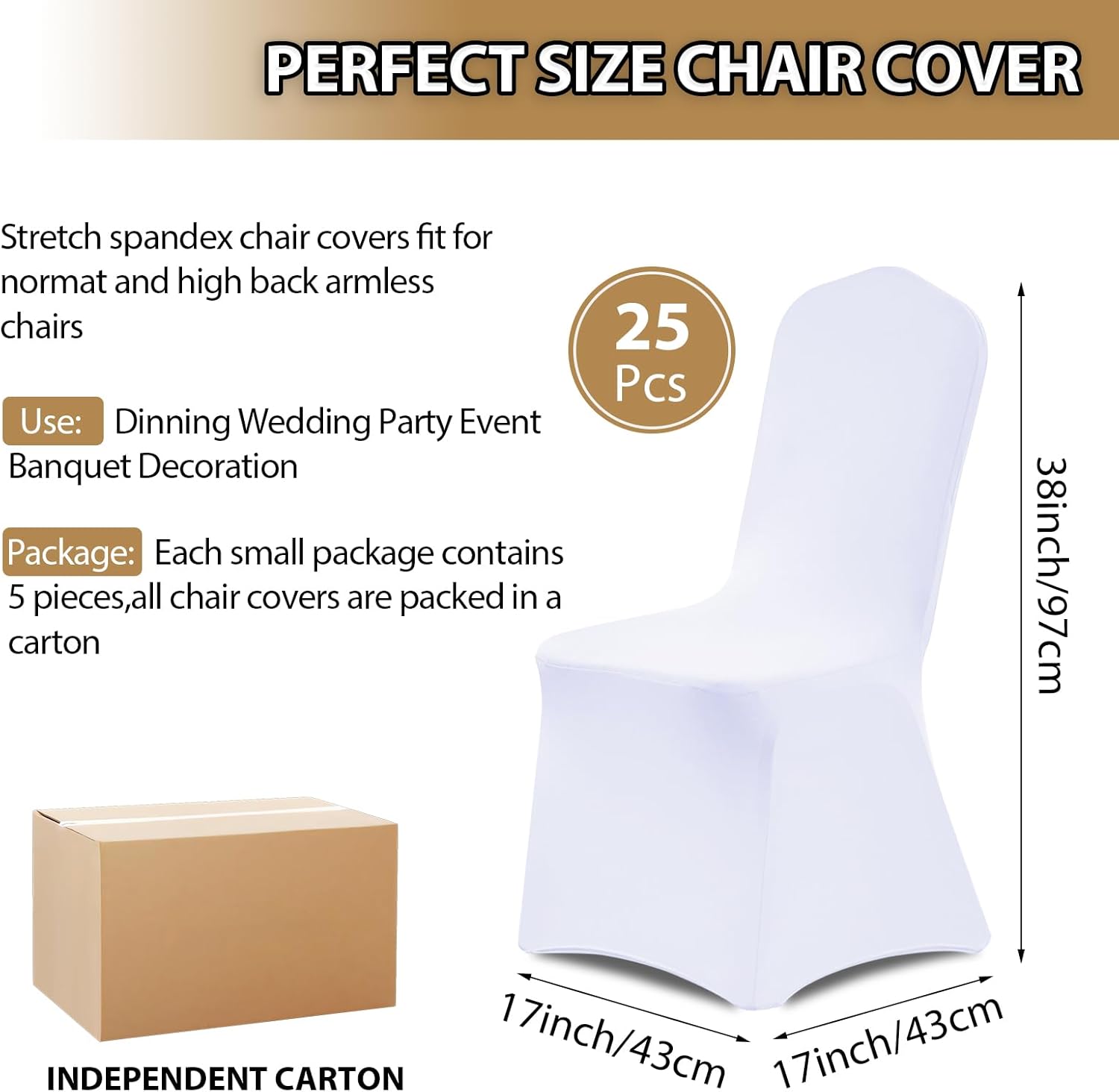 Asnomy Chair Covers Stretch Spandex Chair Covers Universal Fitted Chair Cover Protector for Wedding,Party,Dining and Banquet（White, 25 PCS