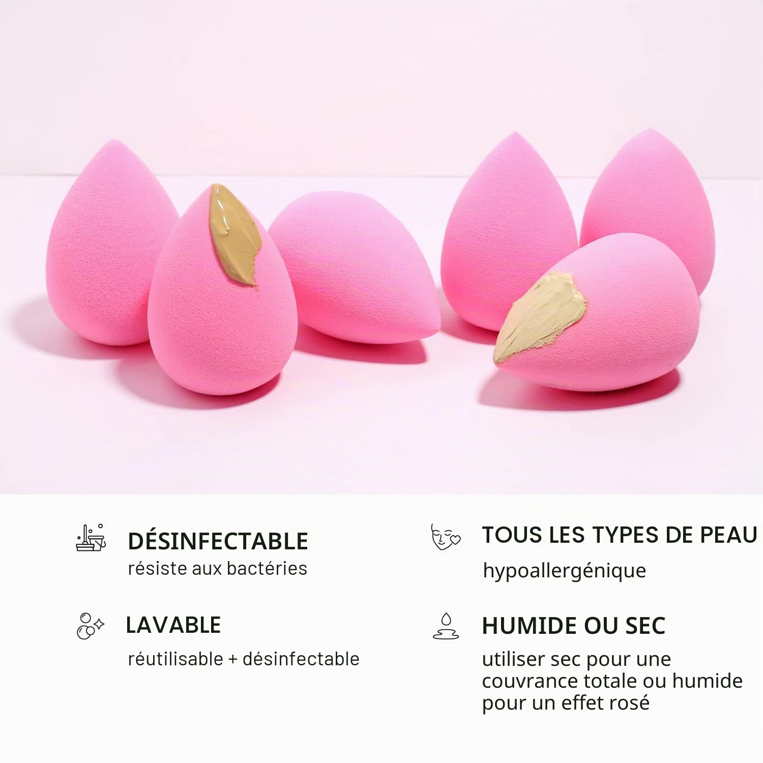 AOA Studio Wonder Blender Lot de 6 éponges à maquillage super douces sans latex et haute définition pour poudre, crème et liquide