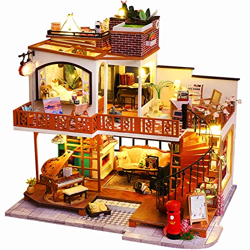 Roroom DIY Miniature and Furniture Dollhouse Kit,Mini 3D Wooden Doll House Craft Model with Dust Proof Cover and Music Movement,Creative Room Idea for Valentine's Day Birthday Gift?ES008?
