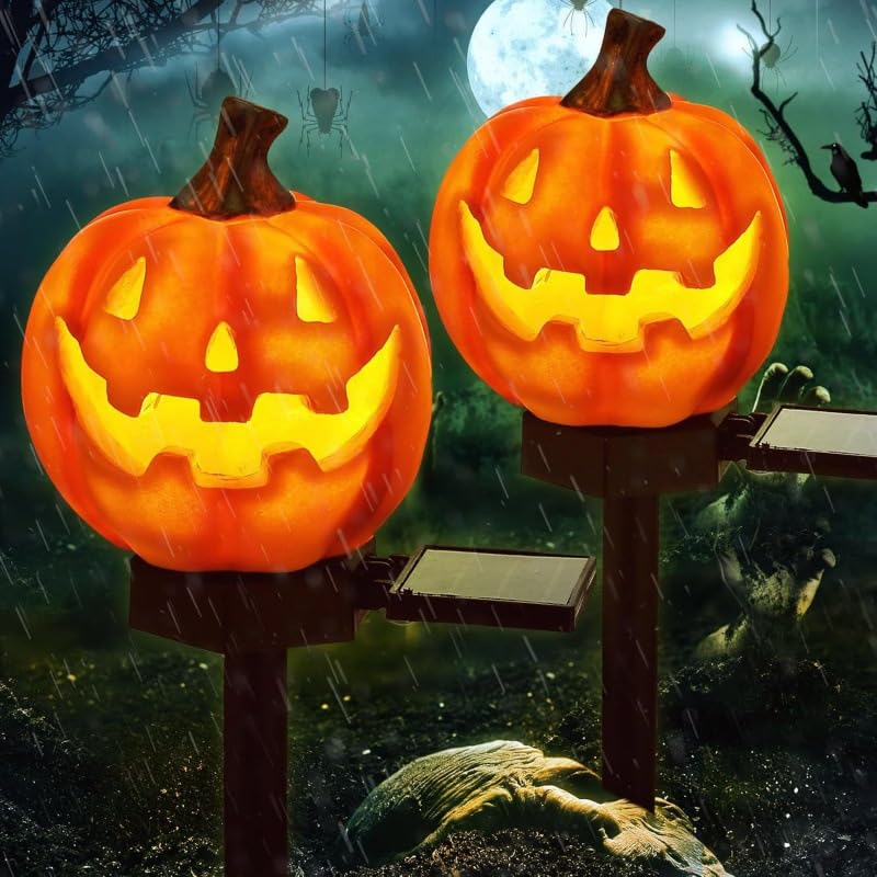 Luce Solare Da Terra A Forma Di Zucca Per Halloween - Led Per Esterno, Resina, Impermeabile, Atmosfera Magica - 2