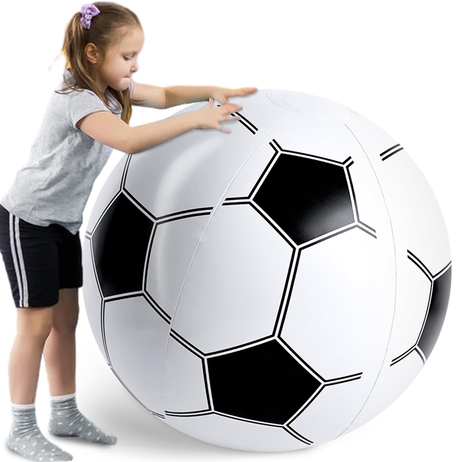 Shindel 27-Inch Giant Inflatable Soccer Ball - Soccer Themed Party Decor & Beach Pool Games, Heavy-Duty Without BPA Vinyl Ball for Outdoor Sports, Backyard, Lake & Birthday Activities