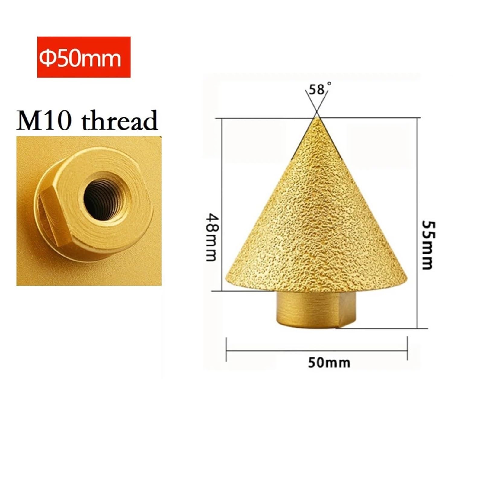 1 Pieza de Brocas de Diamante M10 de 38 mm/50 mm for Biselado cónico, Pulido y Corte de Azulejos de Porcelana.
