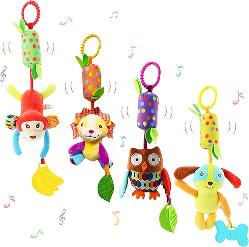 Juguetes suaves de sonajero para bebé, clip de sonajero colgante en el asiento del automóvil y cochecito de bebé para bebés, juguetes sensoriales de