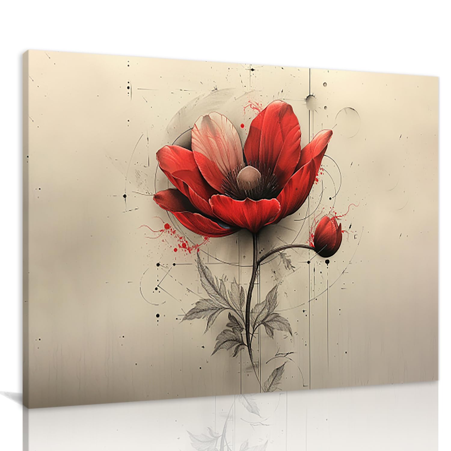 Abstract Wall Decor Oil Painting on Canvas Red Poppy Framed Canvas Wall Art For Living Room Flower Large Artwork Modern Painting Pictures Home Decor and Office Decoration for Walls Ready to Hang for Kitchen Bedroom Decor 30x45inch