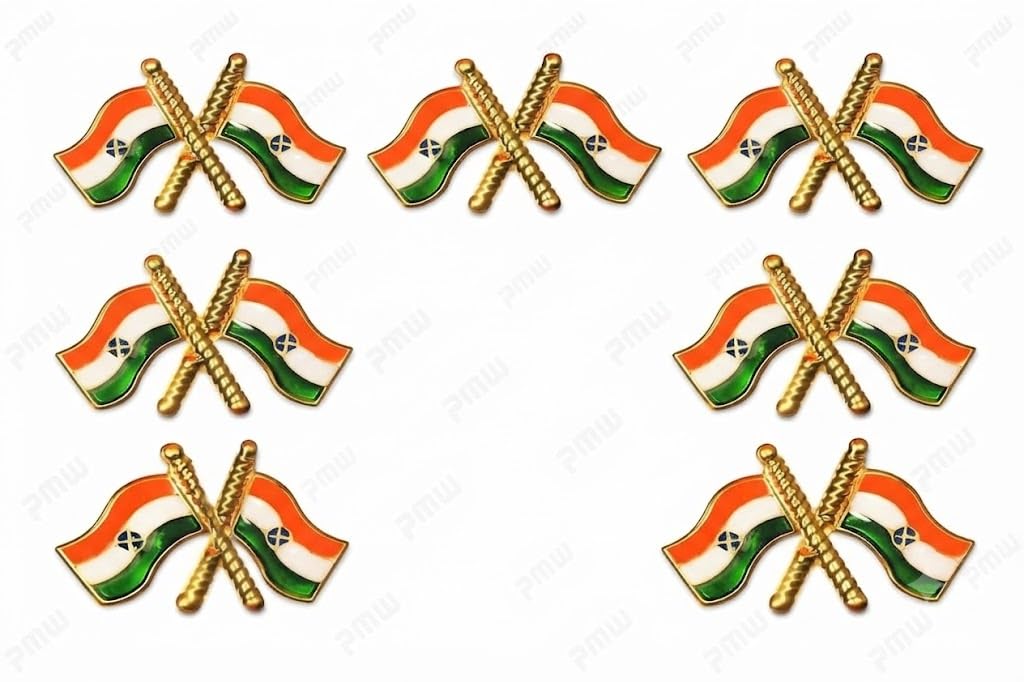 pmw Double Indian Flag Brooch Pin with Crossed Flag Design | Premium Metal Lapel Pin for Independence Day, Republic Day, School, Office, Events & Patriot Wear | Pack of 12-picture-6
