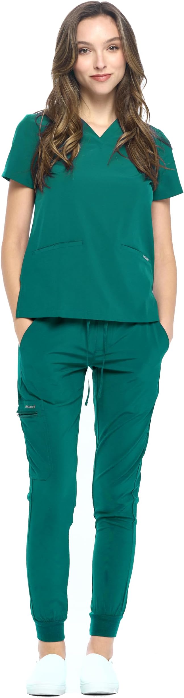 Jogger Scrubs for Women Set – V-Neck Scrub Top & Elastic Jogger Scrub Pants for Women 8 Pockets