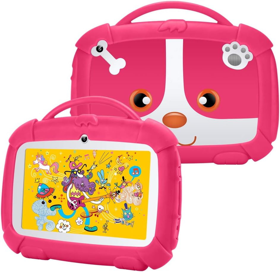 Padgene Kids Tablet 7 Inch,Android 9.0 Parental Control Kids Mode Pre-Installed WiFi Tablet Learning Games Camera IPS HD Display 1 GB+16GB with Kid-Proof Case (7 Inch, Pink2)