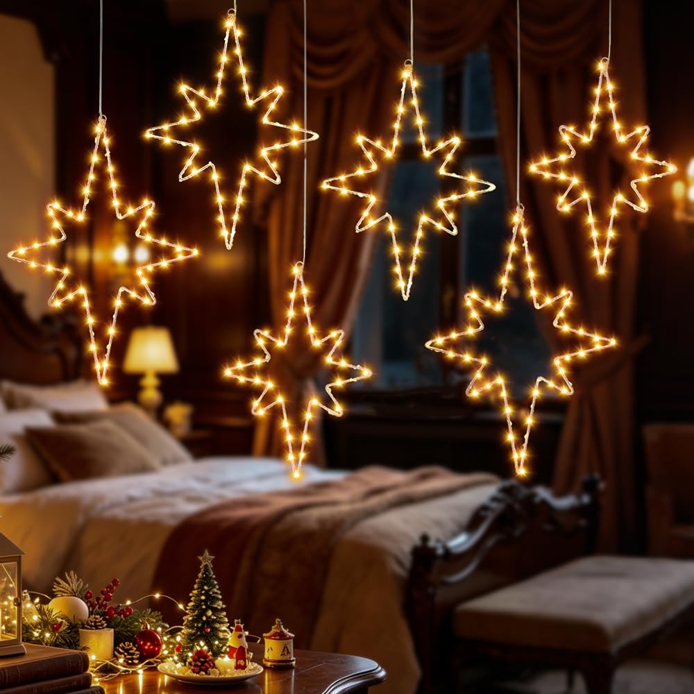 Bseical Lot de 3 éclairages de Noël pour fenêtre - Décoration de Noël LED en forme d'étoile - Lumière décorative de Noël pour fenêtre, porte, guirlande lumineuse - Décoration de fenêtre pour fête