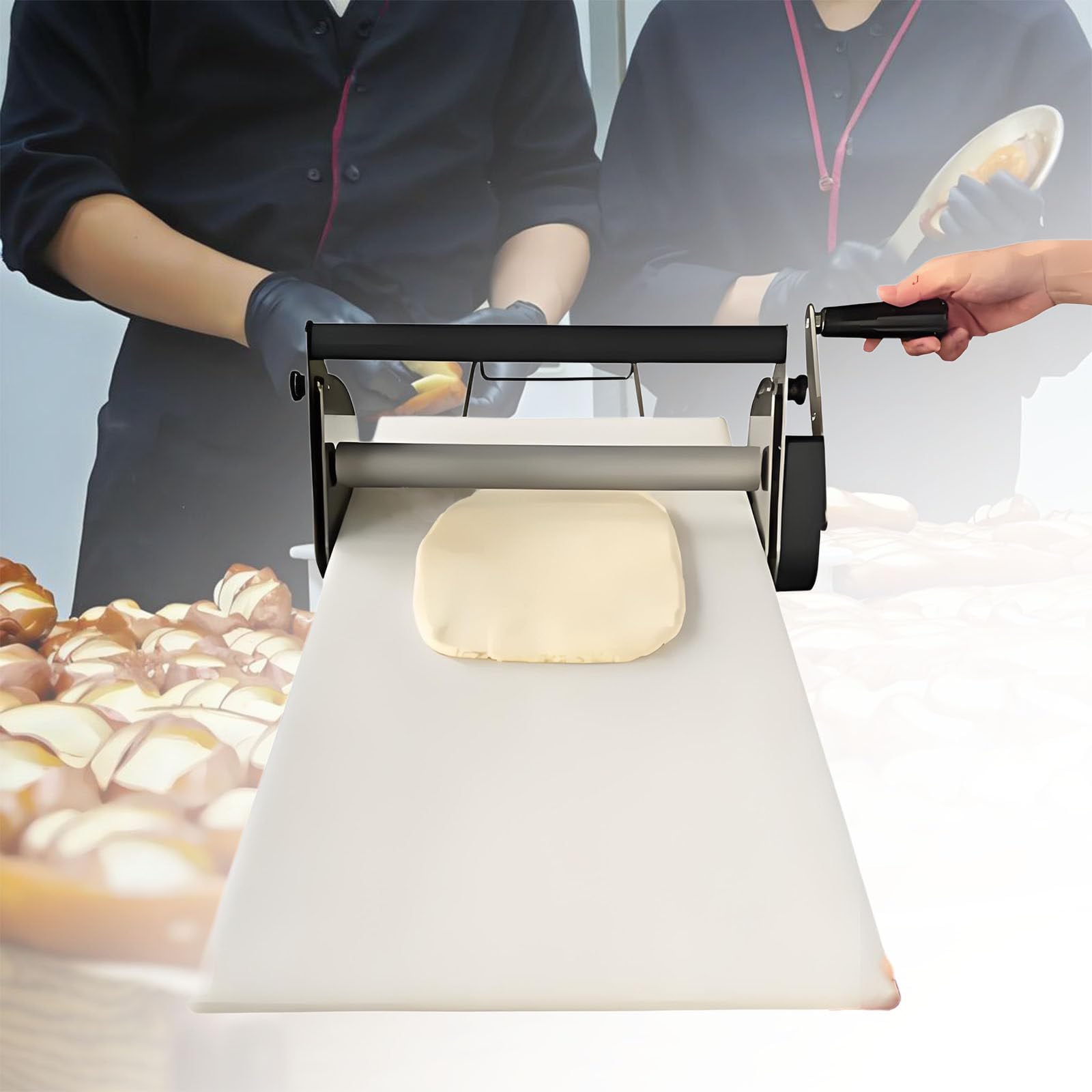 Máquina laminadora de masa plegable, laminadora manual de acero inoxidable, grosor ajustable, equipo de panadería comercial plegable