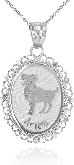 14K Horoscope Filigree Oval Zodiac Sign Astrology Symbol Pendant Necklace - Available In Yellow, Rose, or White Gold