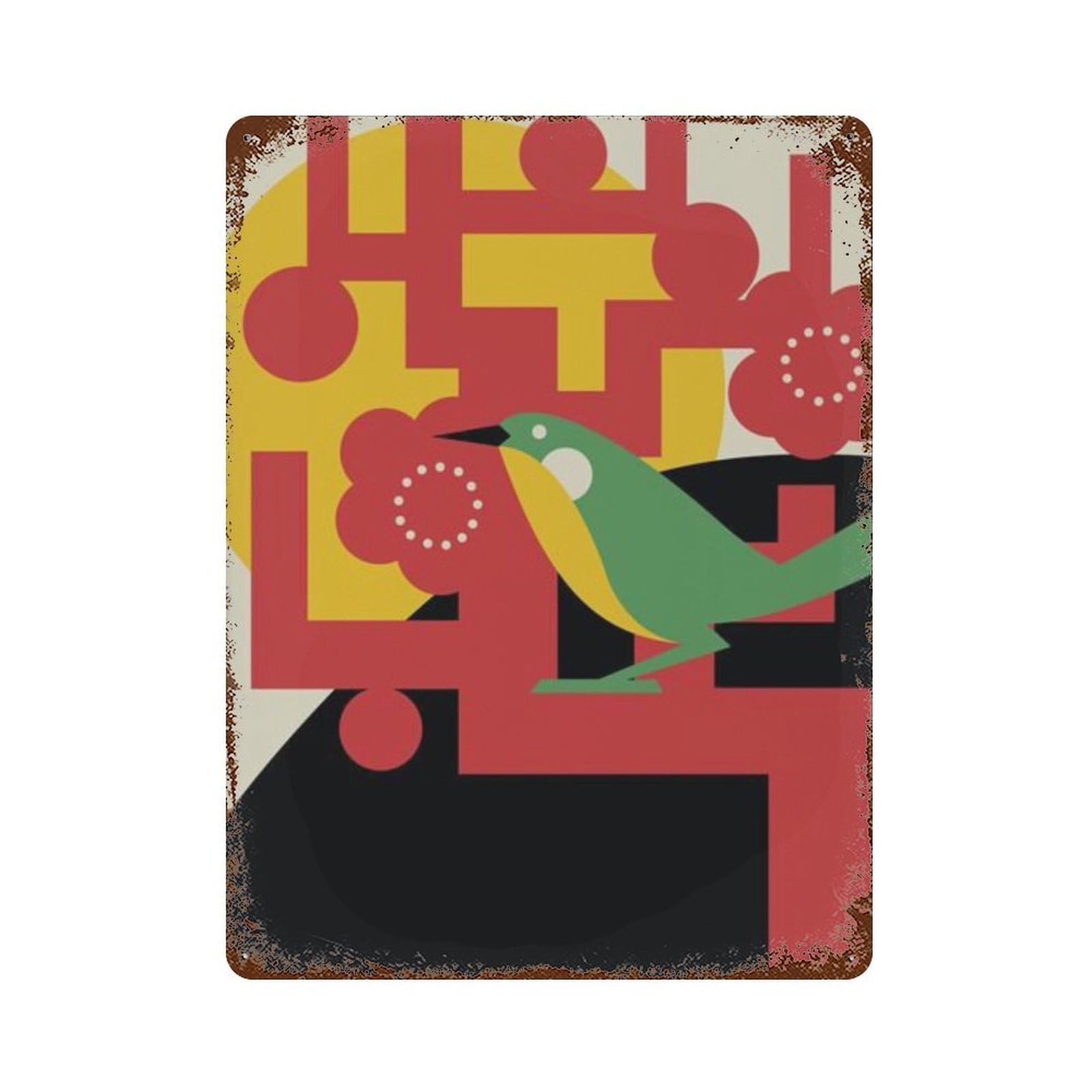 xiaoxiaoshen Japanese Deco Bush Warbler Mid Century Modern Matchbox Label Charley Harper Wall Decor Art Metal Tin Poster Modern Home Decor Art Home Bar Shop Decorations Vintage Sign 40x30cm