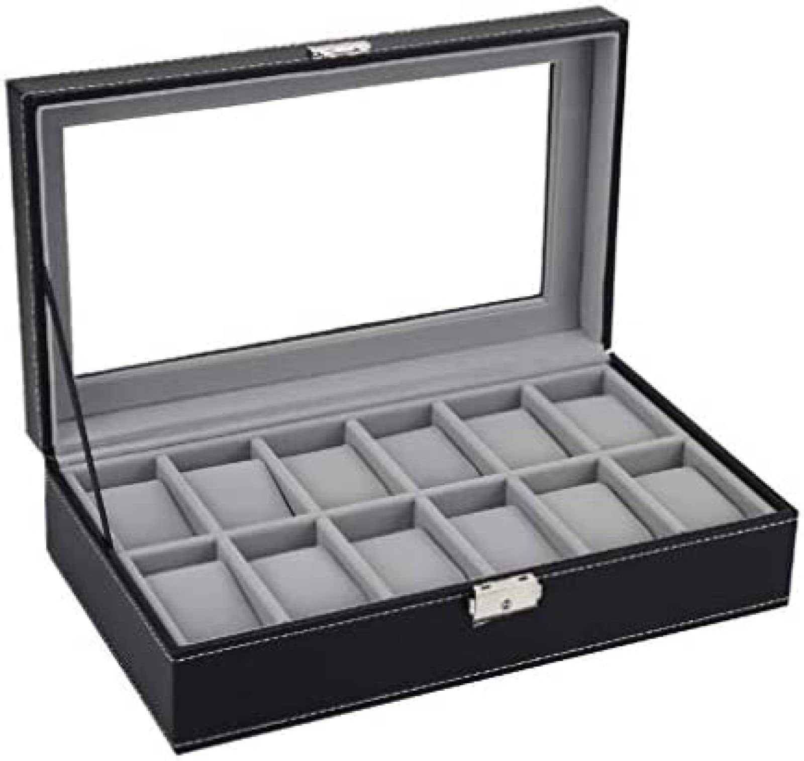YNBSHGAA 12 Grids Watch Box Storage Case Upgraded Version Multi-Functional Bracelet Watches Jewellery Display Casket Watches Holder Casket Black Leather Elegance Gift Box for Wome