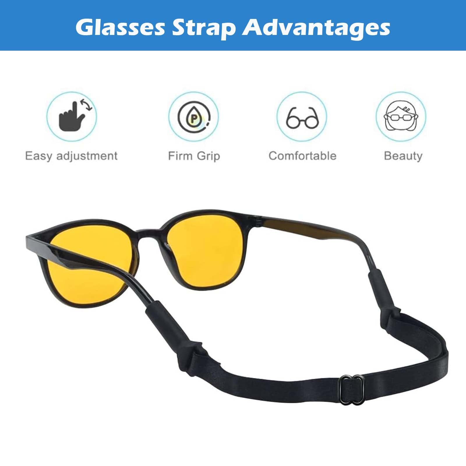 ​4PCS Specs Holder Strap, Spectacle Chain with Silicone Sleeves Adjustable Anti-Slip Eyeglass Retainer for Men & Women - Secure Fit for Glasses & Sunglasses (black) - Image 5 thumbnail