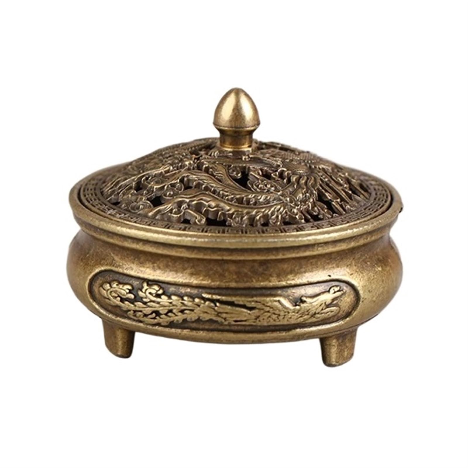 Antique Brass Pocket Incense Burner Hollow Incense Ornament Ancient Chinese Tea Table Decoration Dragon And Phoenix