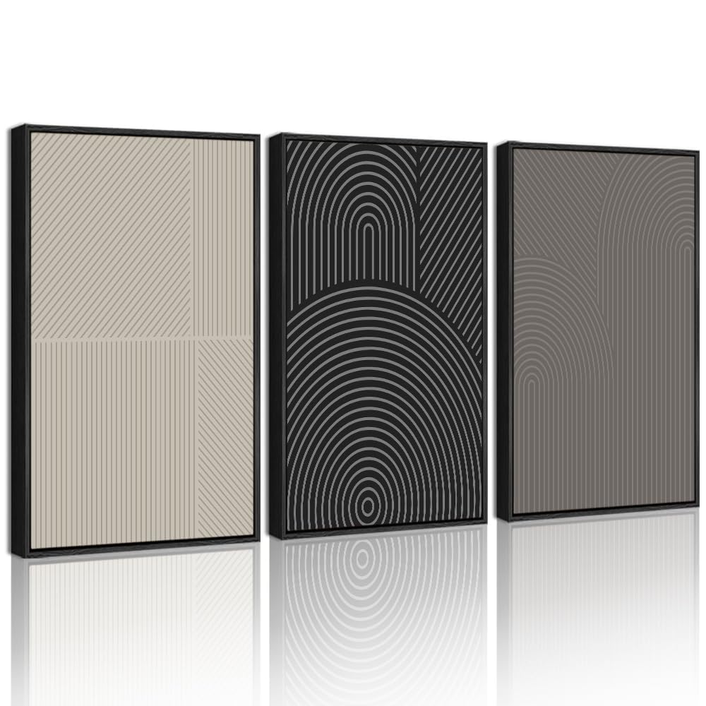 Drsoum Mid-Century Modern Framed Wall Art Minimalist Abstract Boho Neutral Line Wall Decor Geometric Artwork Kitchen Dining Room 11x14in Black Framed