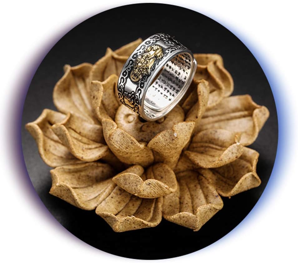 JAJAFOOK 990 Sterling Silver FENG Shui PIXIU MANI Amulet Lucky Wealth Buddhist Jewelry Adjustable Ring