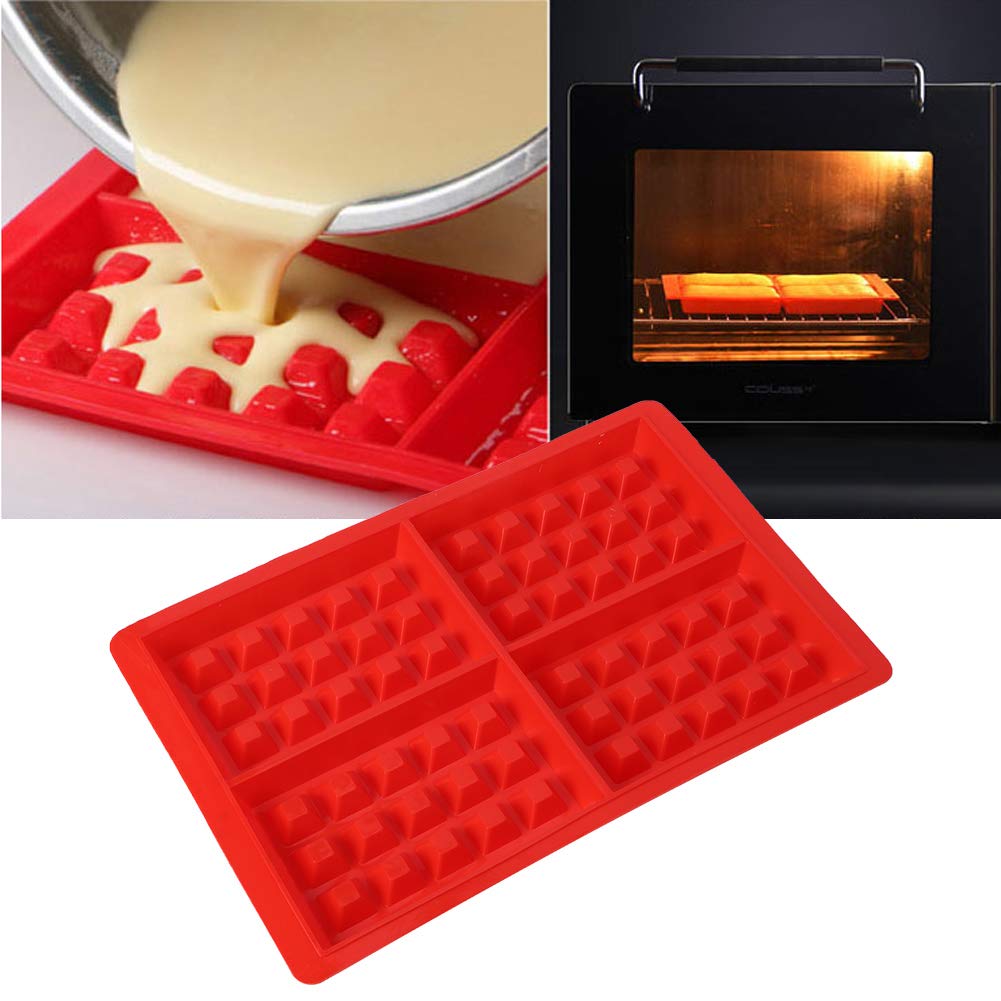 Stampo per Waffle,Antiaderenti Stampi per Waffle in Silicone 2 pezzi Forno Microonde Stampi per Biscotti Set per Bambini Muffa Choclate Utensili da Cucina Rettangolare e Rosso Forma Rosso