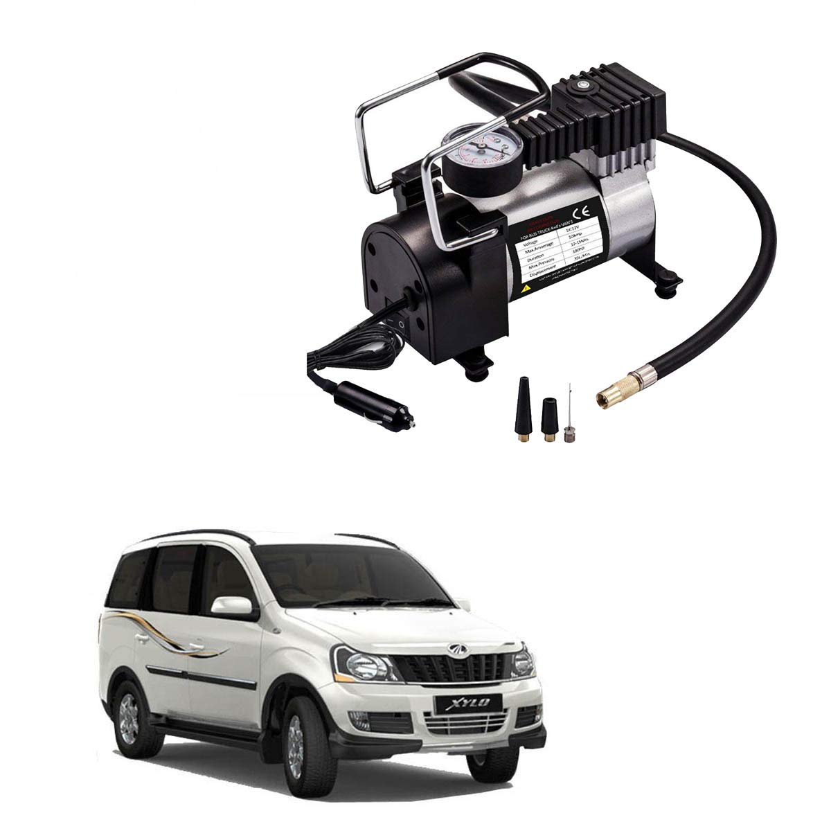 Adroitz Black Electric Car Metal Air Compressor Pump Tire Inflators for Mahindra Xylo (12V)