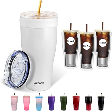 Universal Iced Coffee Sleeve,32oz Double Wall Stainless Steel Insulator Fits 16-32oz Starbucks/Dunkin/McDonalds Cups,Reusable Iced Coffee Cup Holder,Leak-Proof Tumbler for Hot,Cold Drink