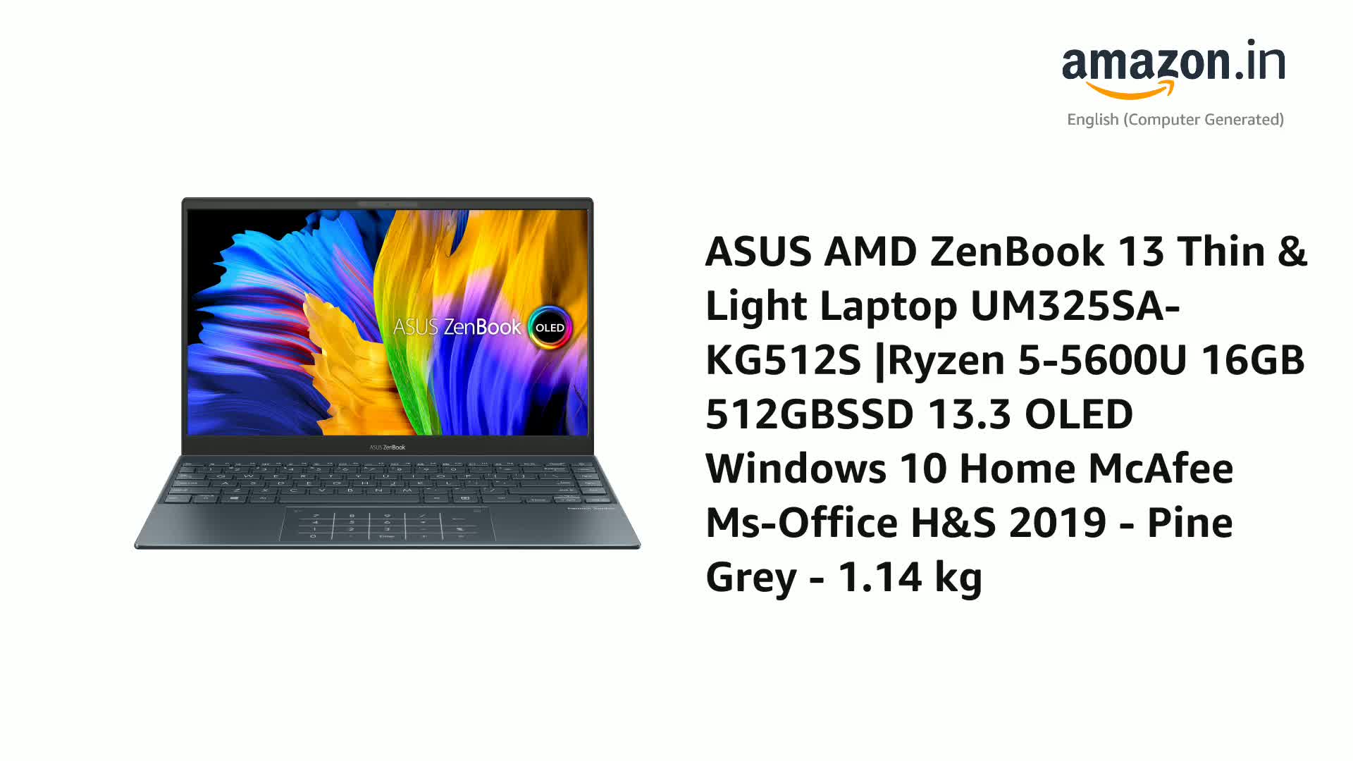 ASUS AMD ZenBook 13 Thin & Light Laptop UM325SA-KG512S |Ryzen 5