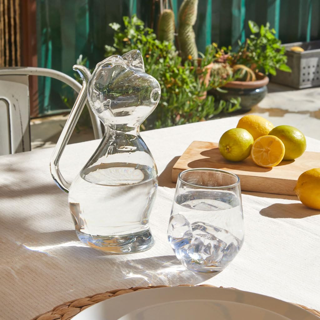 Balvi Jarra para Agua Meow Color Transparente Jarra de Cristal en Forma de Gato Capacidad 1L Borosili