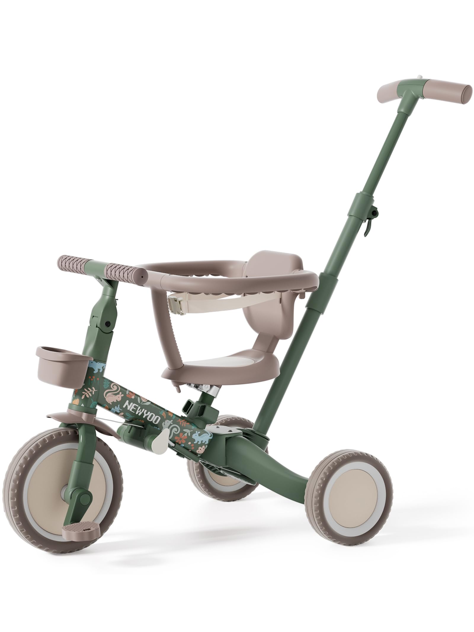 newyoo TR008 Lume 5 in 1 Toddler Tricycle with Push Handle, Kids Push Trike with Safety Bar, Converts to Balance Bike, Toddler Bike for Boys & Girls Aged 1-3 Years, Birthday Gift, Sage Green