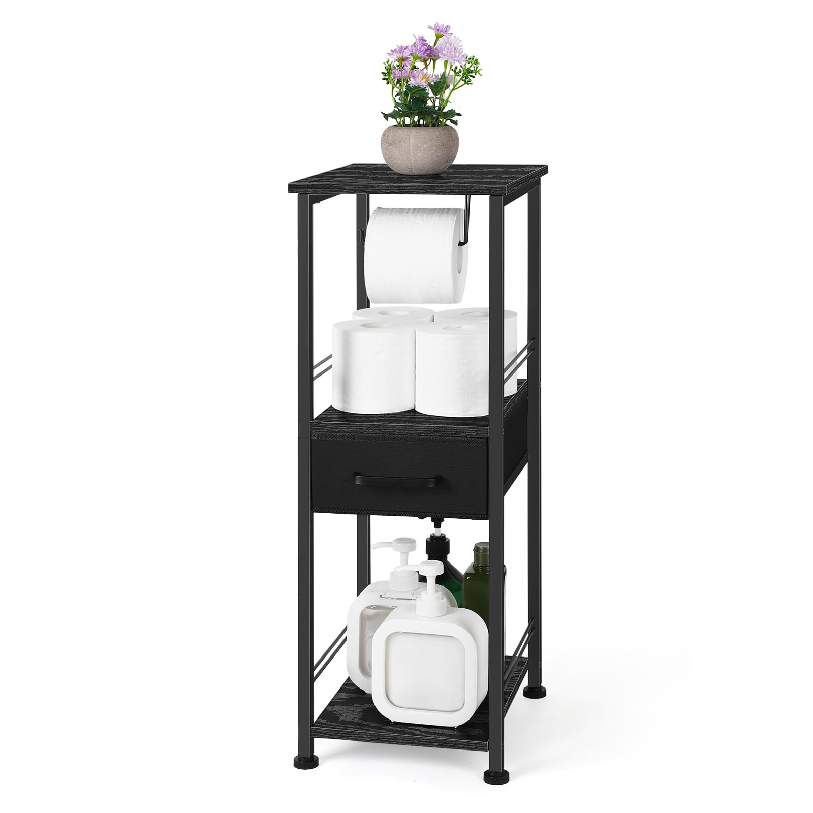 Bathroom Storage Cabinet, Towel Shelf for Bathroom, Bathroom Storage Cabinet with Toilet Paper Holder?Storage Cabinets for Bathroom/Kitchen/Living Room Use(Black)