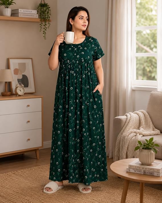 Image of Nighty for Women Pure Cotton Combo Pack of 2 | Green
