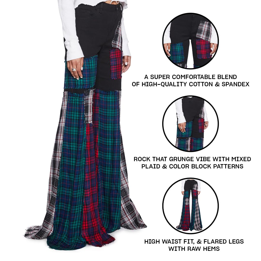 Dolls Kill Better Together Plaid Pants – Mixed Plaid, Wide Leg Pants, Perfect for Grunge Fashion